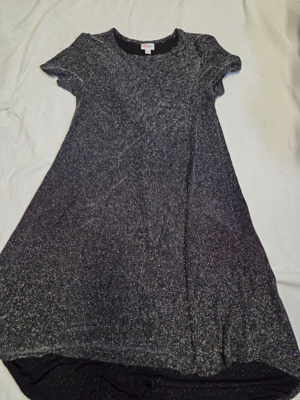 LuLaRoe Carly Dress Black Sparkly Glitter Sequin Holiday Medium Trapeze Swing